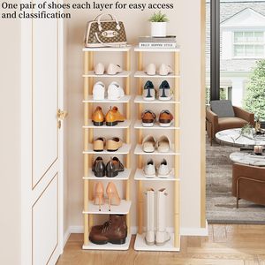 LUCKNOCK Zapatero vertical de 8 niveles Alto Estrecho Independiente Zapatero de madera blanca Torre para entrada <span class=keywords><strong>Dormitorio</strong></span> Espacios pequeños - Product Image 3