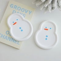 Bandeja Decorativa de Yeso Blanco Hecha a Mano con Forma de Muñeco de Nieve para Velas Aromáticas, Ideal para Decoración Navideña