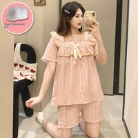 Ensemble pyjama d'été en soie glacée pour femme, grande taille, jusqu'à 150 kg, manches courtes, ample, deux pièces, short, M-XL