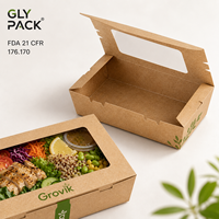 Boîte à emporter en papier kraft personnalisée en gros avec fenêtre pour salade, riz, pâtes, préparation de repas, conteneur alimentaire, emballage de restaurant