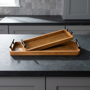 Juego de bandejas de servir de madera ecológicas, hechas a mano, duraderas, multifuncionales, con recubrimiento floral en polvo, aptas para lavavajillas y microondas, de lujo. - Product Image 1