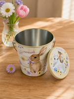 Seau décoratif en métal avec couvercle, motif lapin floral, pour Pâques, idéal comme centre de table pour le printemps