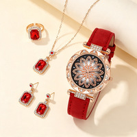 Ensemble de montres pour femmes avec cadran rond de 33 mm, bracelet en PU, bijoux carrés en strass pour un usage quotidien décontracté