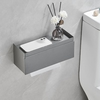 Étagère de salle de bain murale carrée en aluminium étanche avec porte-papier toilette et boîte à mouchoirs gris anthracite