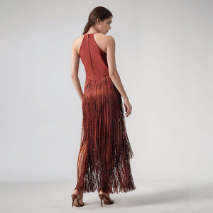 Abito Estivo da Donna Senza Maniche con Collo Tondo, Vita Alta, Frange <span class=keywords><strong>in</strong></span> <span class=keywords><strong>Taffetà</strong></span> Antistatico per Feste Eleganti - Product Image 2