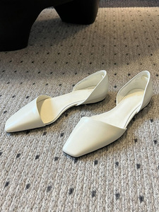 Toreme Xăng đan ba lê đế bằng đơn Phong cách Retro Kiểu Pháp cho nữ mùa hè xéo Miệng mũi vuông nhỏ bằng da thật - Product Image 4