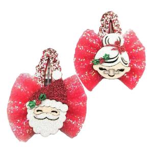 Barrette à cheveux coréenne pour enfants en tissu pailleté avec dentelle, motif bonhomme de neige de Noël, pour fêtes - Vente en gros - Product Image 4