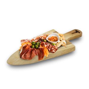 Planche à découper ovale en bois d'acacia 42x18 cm avec poignée pour servir le fromage et les desserts - Product Image 1