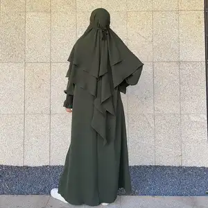 Grosir Lebaran pakaian wanita Muslim panjang penuh gaun kupu-kupu dua lapis Khimar dua potong Set Crepe Abaya niqab