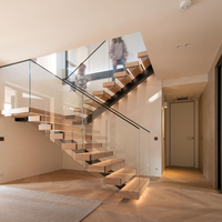 Escalier minimaliste mono-échelle en métal noir avec balustrade en verre pour la maison