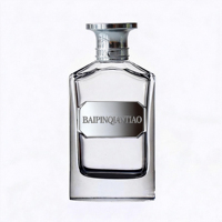 Étiquettes métalliques personnalisées, flacons de parfum transparents de 100 ml, flacons de parfum en verre épais de luxe vides avec couvercle en alliage de zinc argenté