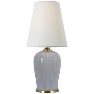 White Ribbed Ceramic Vase Modern Neutral Table Lamp with Gold Base | Clean Elegant <b>Lighting</b> for Hotel Feature <b>Space</b> & Lounge - Product Image 4