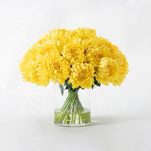 Nouvel Arrivage – Fleurs Artificielles en Soie Chrysanthème <span class=keywords><strong>Jaune</strong></span> <span class=keywords><strong>Pompon</strong></span> Sur Mesure avec Vase en Verre pour Décoration Intérieure – Achat en Gros - Product Image 2