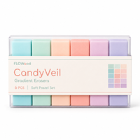 FLOWood CandyVeil 6 Gommes Pastel Dégradées, Gommes Douces et Nettoyantes, Étui de Rangement en Plastique Transparent, Papeterie pour Étudiants et Dessin