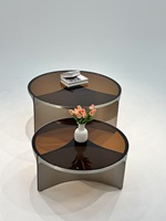 Ensemble de table basse moderne de luxe pour salon, avec structure en métal et plateau en verre rotatif