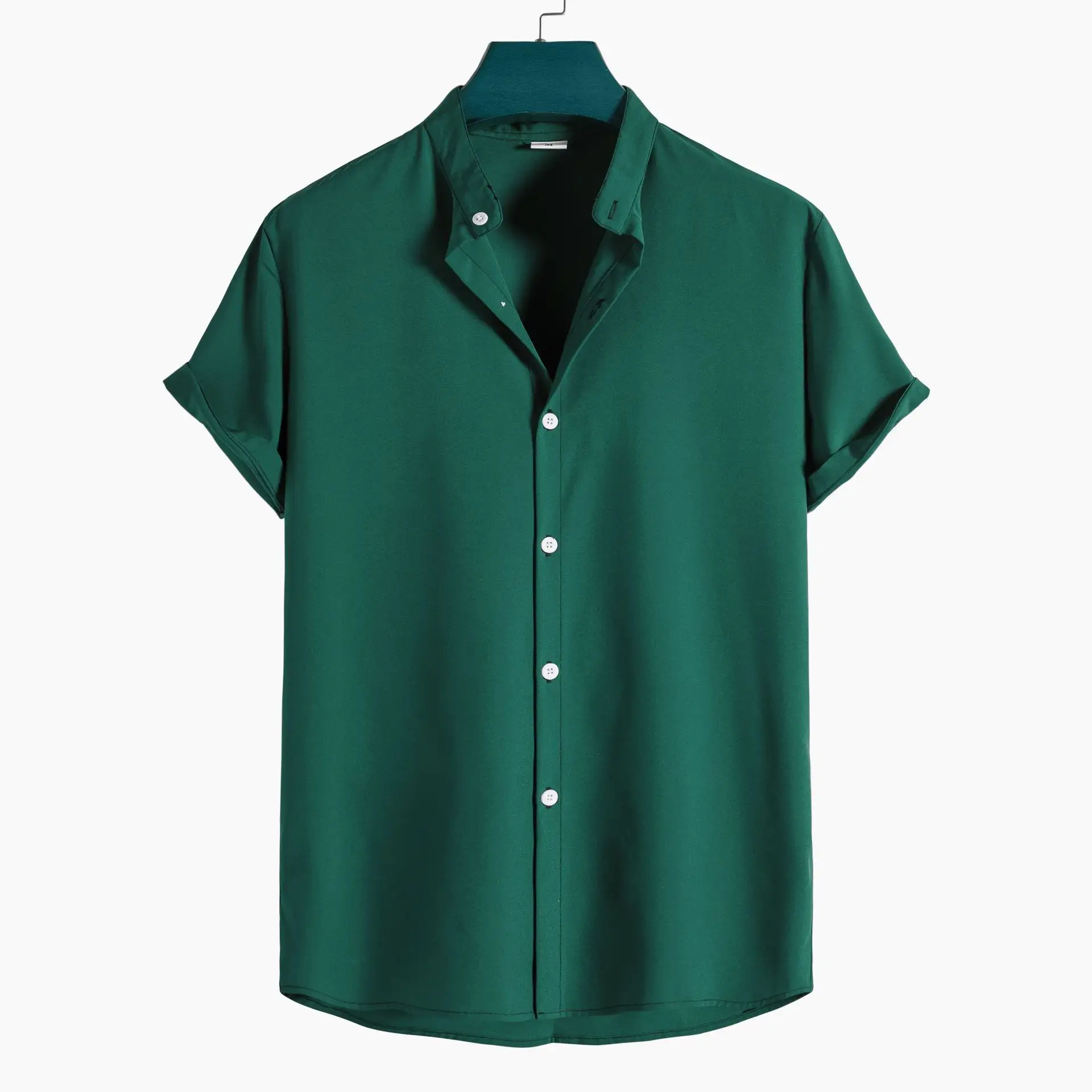 Summer Multi Colors Short Sleeve Plain Shirts Men Clothing Custom Blank Hawaiian Stand Collar Plus Size 100% Polyester Shirt