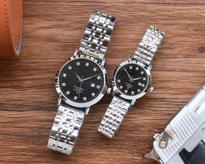 His and Hers Matching Couple Watches Two Tone Stainless Steel with Black Dial and Crystal <b>Markers</b> Omegaes - Product Image 2