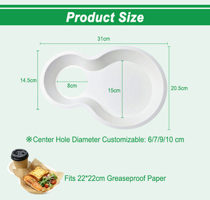 <span class=keywords><strong>Plateau</strong></span> robuste compostable à 2 compartiments pour aliments, café et boissons, en bagasse de canne à sucre, avec porte-gobelet, idéal pour le brunch - Product Image 4