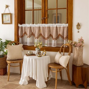 Rèm cửa xuyên thấu họa tiết hoa ren dệt jacquard phong cách đồng quê xuyên biên giới, màu cà phê, ngắn, nửa chiều dài, kiểu Mỹ - Product Image 4