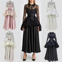 Robes maxi pour femmes de style tendance pour les fêtes, robe longue élégante en dentelle noire unie à manches cloche, vente en gros de haute qualité, Vestidos