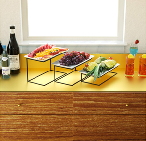 Diseño moderno banquete se rectángulo blanco de lujo de cerámica bandeja para servir con soporte de hierro - Product Image 3
