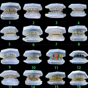 Grillz personnalisés Hiphop, design pavé multicolore, deux tons, argent sterling 925, plaqué or, grillz personnalisés - Product Image 4