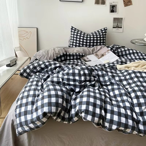 3pcs Classic <span class=keywords><strong>Noir</strong></span> <span class=keywords><strong>et</strong></span> <span class=keywords><strong>Blanc</strong></span> Plaid Striped Cover Set Soft Washed Cotton Quilt Cover Adult Children Bedroom Bedroom Bedding Set - Product Image 2