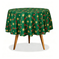 Nappe Circulaire en PEVA Vert Foncé, Imprimé Étoiles de Noël et Baies Rouges, Imperméable, Jetable, en Plastique, Certifiée ISO9001, Personnalisable
