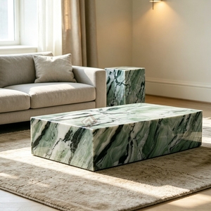 High End Polished Surface Premium Cloudy Green <b>Marble</b> Coffee <b>Table</b> Modern Plinth Side Living Room Furniture - Product Image 1