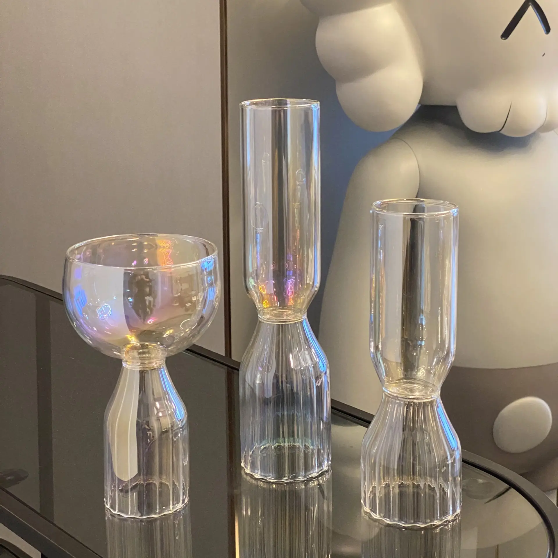 Personalizzato stile nordico moderno creativo laser colorato fiore di vetro trasparente portacandele vaso decorativo per l'home office