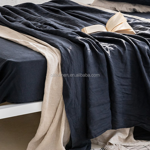 Factory Luxury Super Soft Navy French Pure 100 Linen Fitted Sheet Set with Pillowcase Pure Flax Linen <strong>Cot</strong> Sheet Set - Product Image 4
