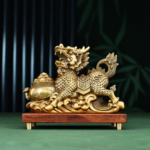 Ornement Qilin en laiton Copper World, grande paire avec base en bois, pour la décoration de la maison, du bureau, cadeau du Nouvel An chinois - Product Image 2