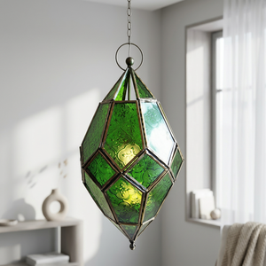 Farol de Hierro en Oferta con Acabado en Cobre y Vidrio Verde, Portavelas Marroquí, Decoración Festiva para el Hogar - Product Image 4