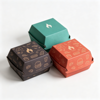 Boîtes à hamburgers jetables écologiques en carton, fabriquées en usine, multi-tailles, anti-graisse, personnalisables pour restaurants et snack-bars