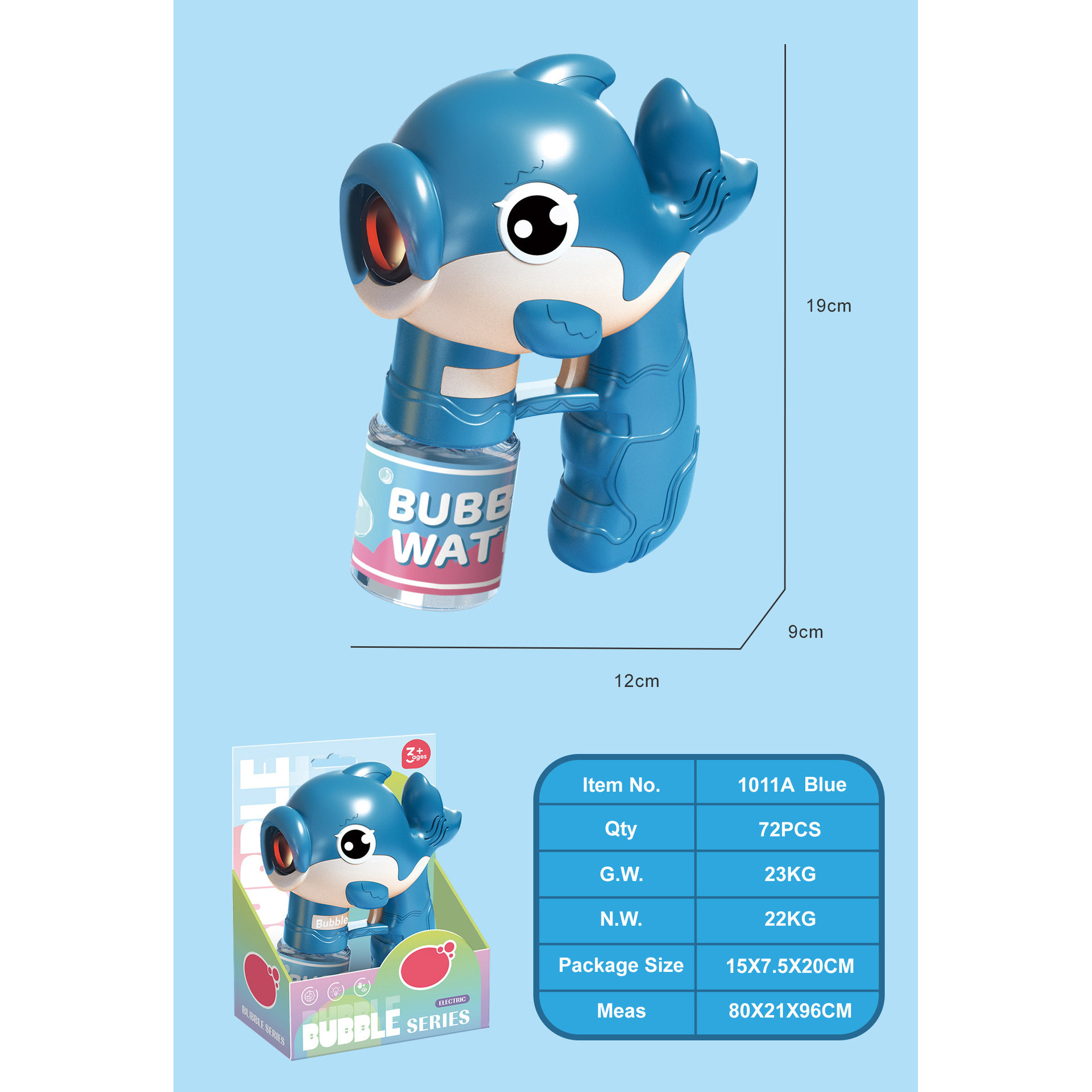 ปืนเป่าฟองสบู่ Blue Whale ขนาด 90 มล. * 1 กล่องโชว์