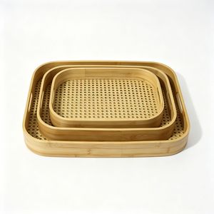 Bamboo <b>Storage</b> <b>Tray</b> Rectangle Multifunction Kitchen Neatening Set Of Three - Product Image 5