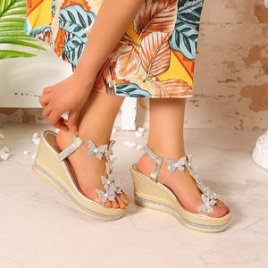 Sandales compensées papillon à strass, bout ouvert, bride cheville, plateforme, chaussures habillées d'été - Product Image 3