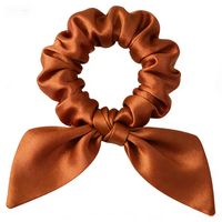 Chouchou en soie de mûrier couleur unie avec nœud, élastique populaire pour femmes, en satin