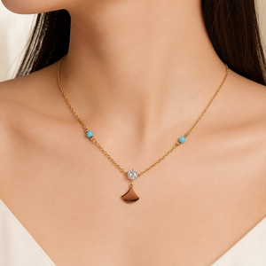 Minimalist Alloy Pendant Necklace With Cubic Zirconia And Turquoise Beads <b>Gold</b> Silver Plated For Everyday Wearing - Product Image 5