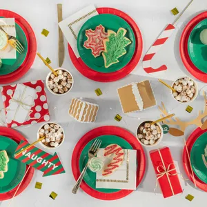 DAMAI Custom Disposable Party Plates and Cups Christmas Party Santa Disposable Cutlery and Tableware Set - Product Image 4