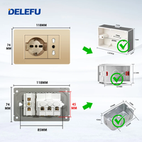 DELEFU Champagne Gold DIY Module d'interrupteur mural modulaire avec panneau en verre, prise Schuko, USB Type C, RJ45, module d'interrupteur TV, 2 prises