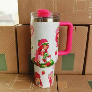 New Custom Logo Cute Strawberry Shortcakes Girls 40oz Cup Double Wall Stainless Steel Water Bottle Thermosed Tumbler with Straw - Product Image 5