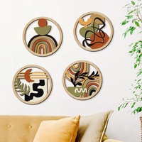 4 pièces Décoration murale en bois à suspendre, style Bohème Champêtre, géométrique, abstrait, découpes circulaires, thème Peuplier, pour Anniversaire