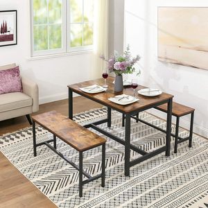Banc de salle à manger en bois, paire de 2, style industriel, structure en acier, pour cuisine, salon, marron rustique noir - Product Image 5