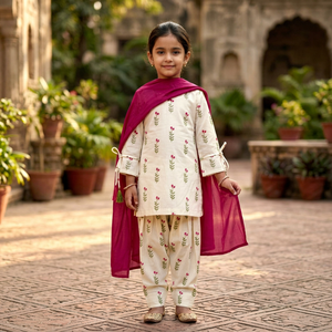 NOIIR PIGEON Salwar Kameez de Algodón para Niñas, Estampado Floral, Dupatta Rosa, Traje Tradicional Indio, Secado Rápido, Sin Arrugas, para Uso Casual - Product Image 1