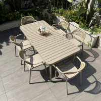Ensemble table et chaises d'extérieur design nordique, étanche, empilable, en alliage d'aluminium, pour cour, villa, jardin, balcon, loisirs