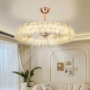 Ventilador de techo de cristal de lujo con luz LED empotrada para sala de estar, dormitorio, estilo moderno minimalista, diseño de aspas fijas - Product Image 2