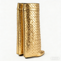 Bottes hautes classiques de luxe imprimées pour femme, de marque célèbre, à bout fermé, avec décoration métallique et fermeture éclair, talon plat, pour l'été et l'automne