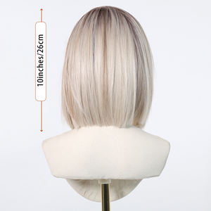 Future Fiber 13x6 Lace Bob peluca <span class=keywords><strong>gris</strong></span> <span class=keywords><strong>plata</strong></span> Ombre fibra suave de alta calidad Bob Cabeza corta <span class=keywords><strong>pelo</strong></span> liso suave y transpirable - Product Image 6