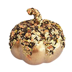 Abóboras Halloween decorações de Ação de Graças abóboras de espuma plástica artificial glitter dourado